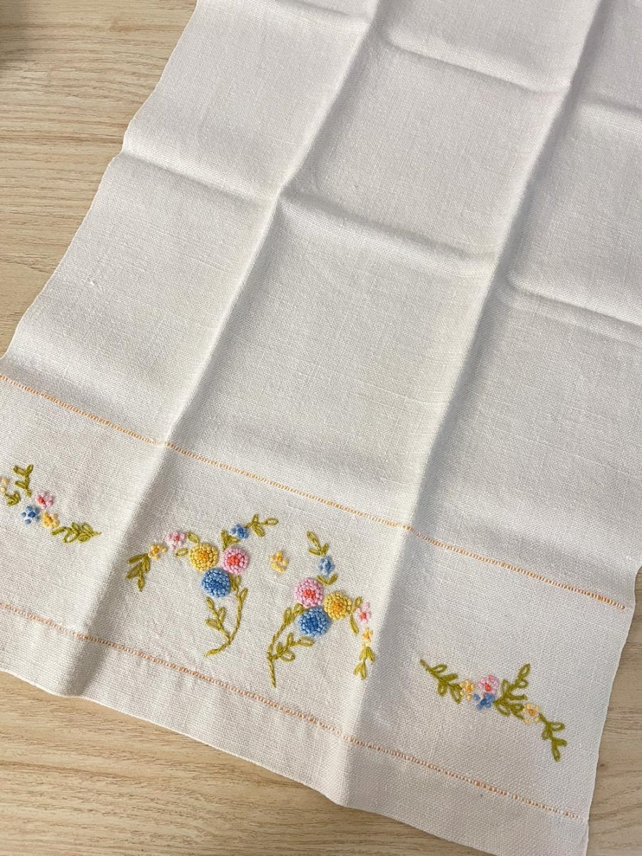 vintage hand embroidered linen tea towel - good market thrift store