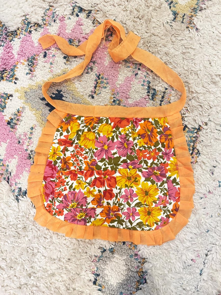 vintage 70s kids floral half apron - good market thrift store