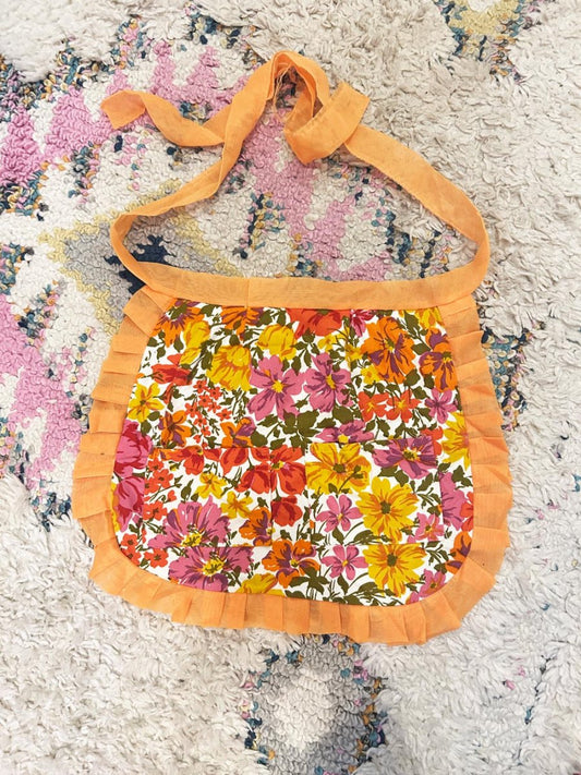 vintage 70s kids floral half apron - good market thrift store
