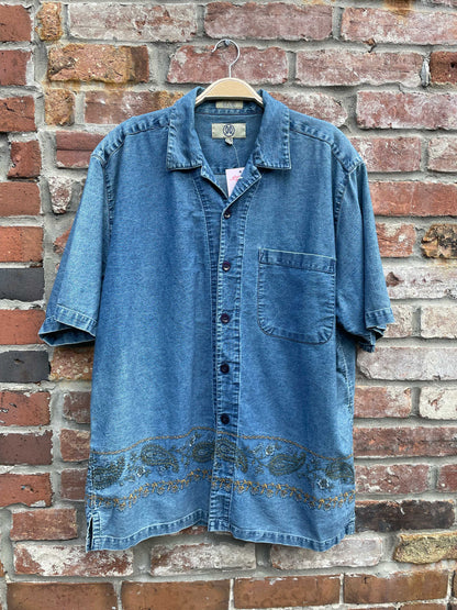 vintage 00s r&r paisley embroidered denim shirt