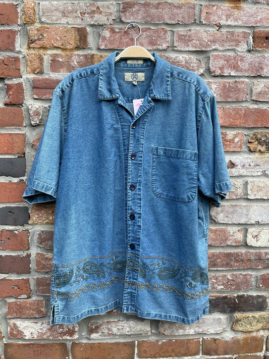 vintage 00s r&r paisley embroidered denim shirt
