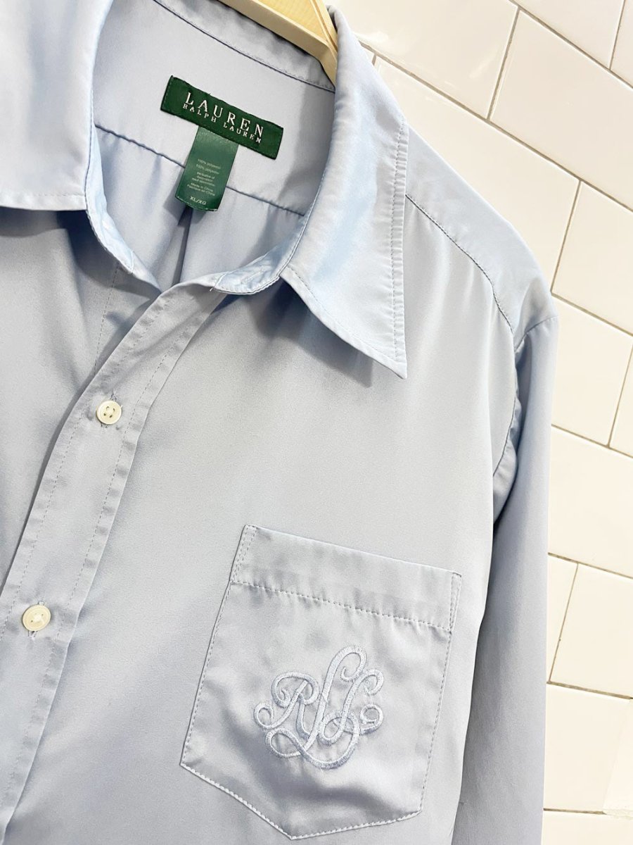 lauren ralph lauren monogram pocket satin night shirt dress - good market thrift store