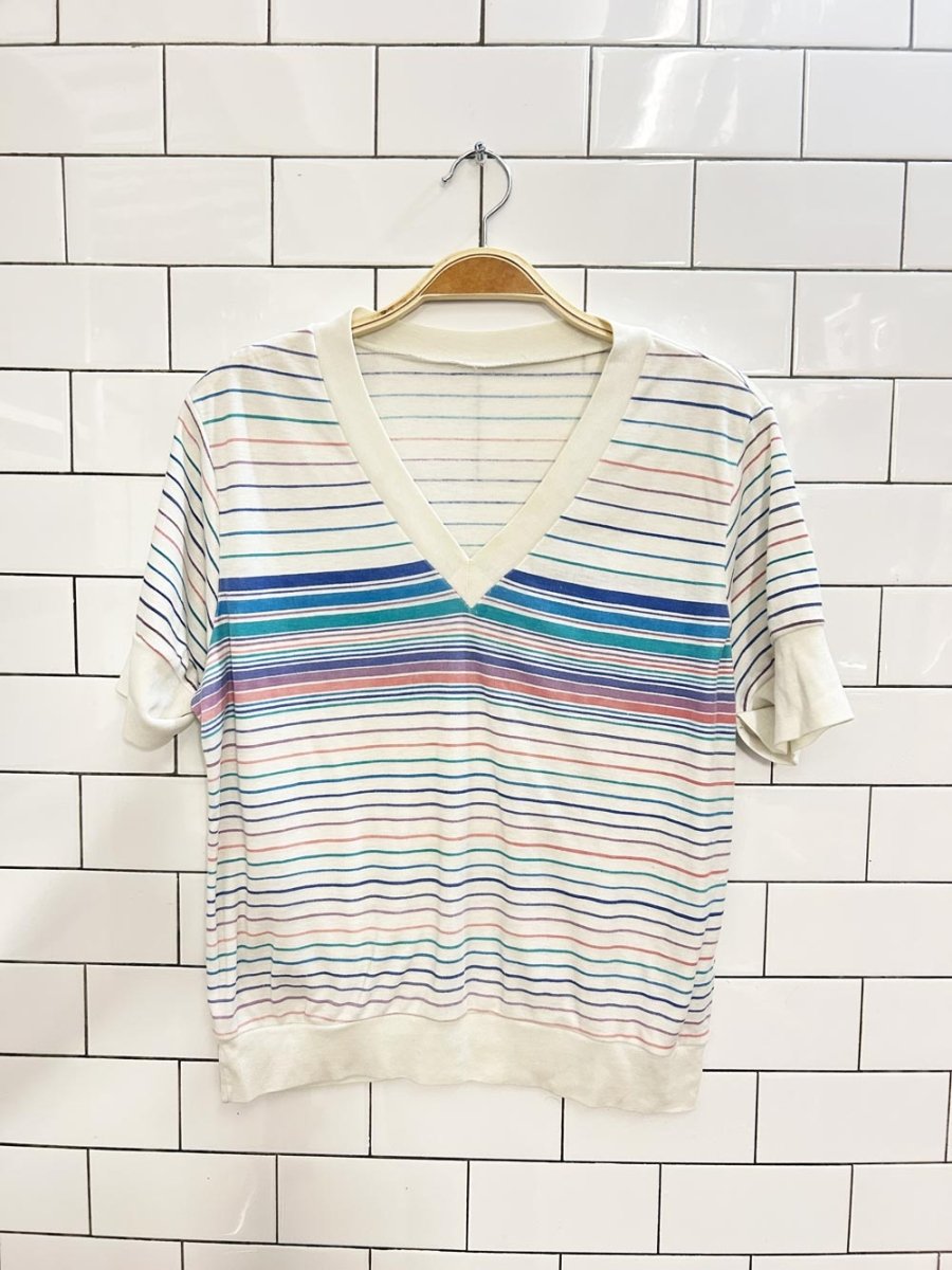 vintage 80s striped v - neck ringer tee - good market thrift store