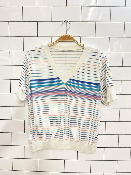 vintage 80s striped v - neck ringer tee - good market thrift store