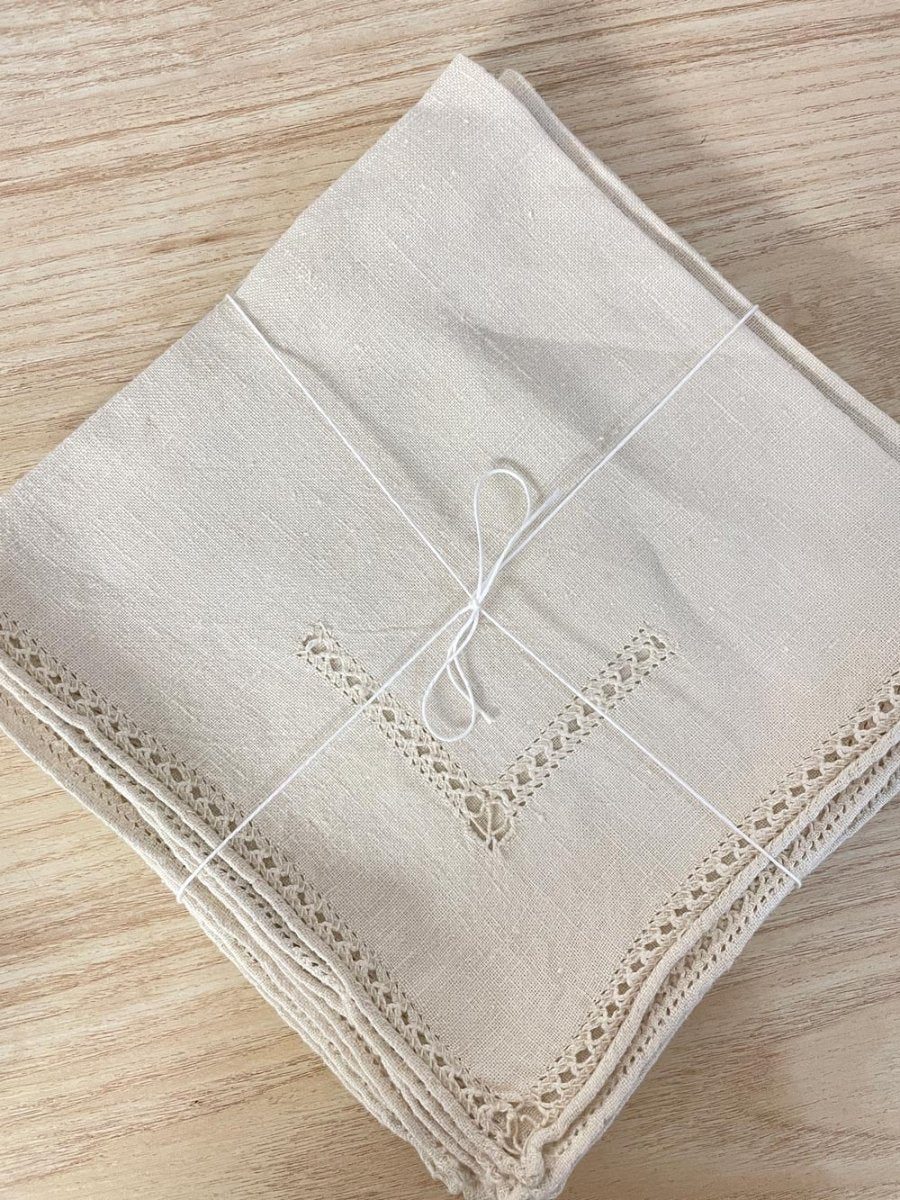 x6 vintage linen crochet detail napkins - good market thrift store
