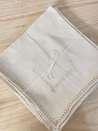 x6 vintage linen crochet detail napkins - good market thrift store