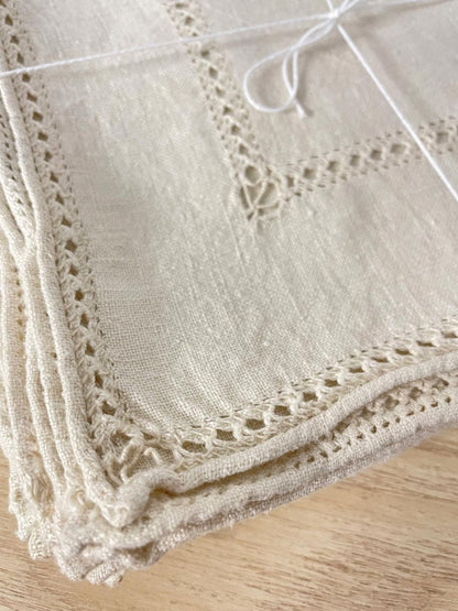 x6 vintage linen crochet detail napkins - good market thrift store