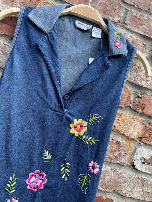 vintage 00s vanity fair embroidered denim maxi dress
