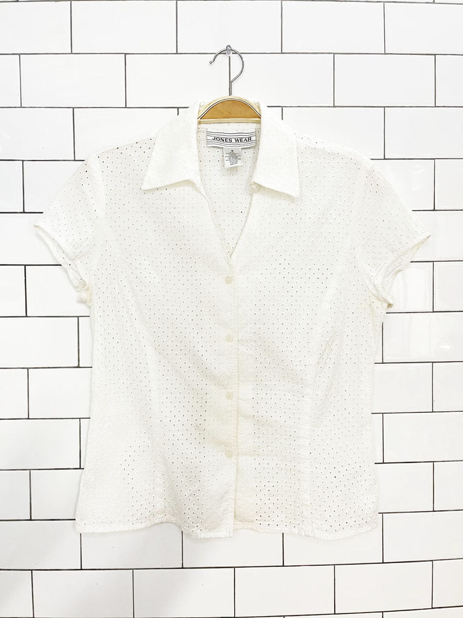vintage 00s jones wear eyelet cap sleeve blouse | jones new york
