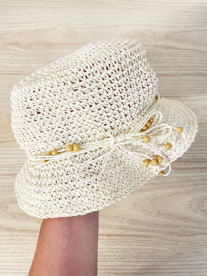 vintage 00s jessica bead trim straw bucket hat - good market thrift store