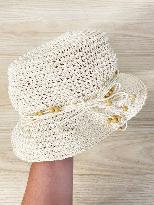 vintage 00s jessica bead trim straw bucket hat - good market thrift store