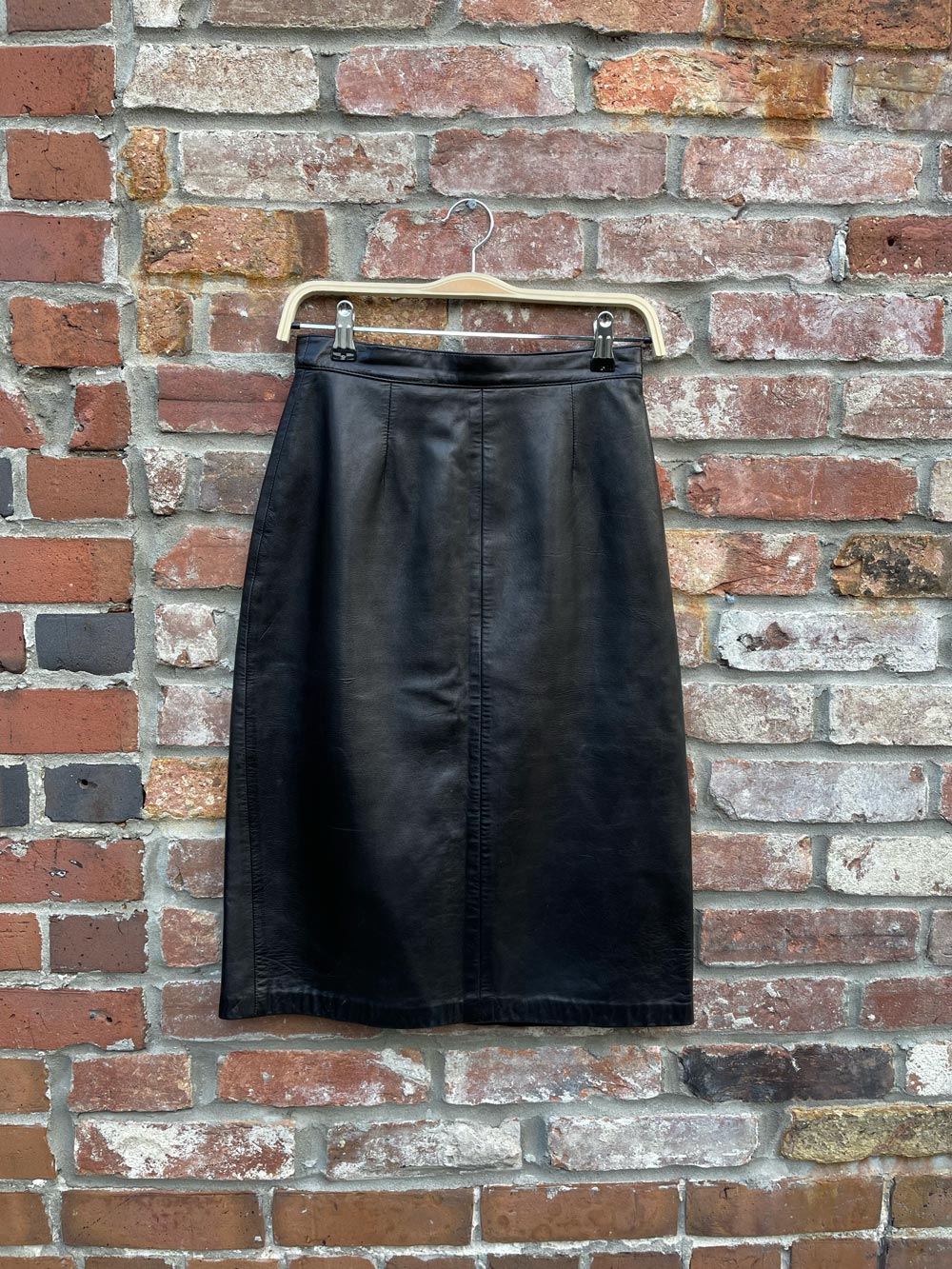 vintage butter leather high rise skirt