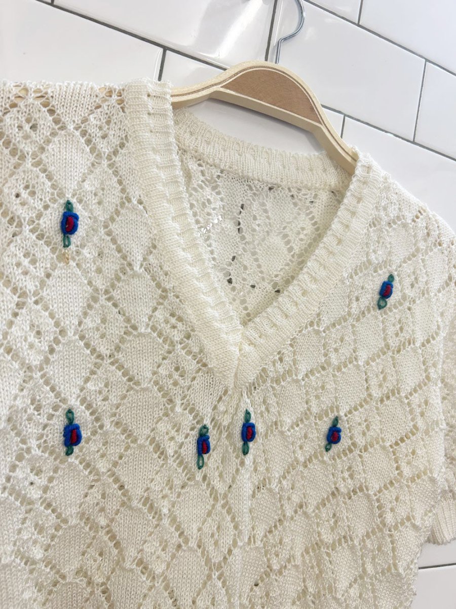 vintage loose knit short sleeve top - good market thrift store