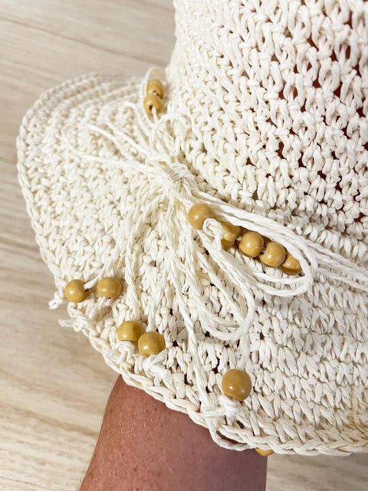 vintage 00s jessica bead trim straw bucket hat - good market thrift store