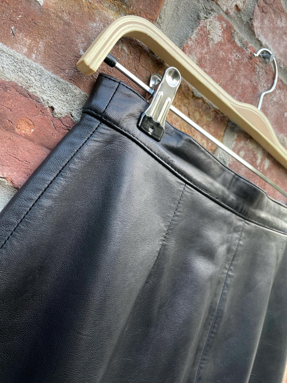 vintage butter leather high rise skirt