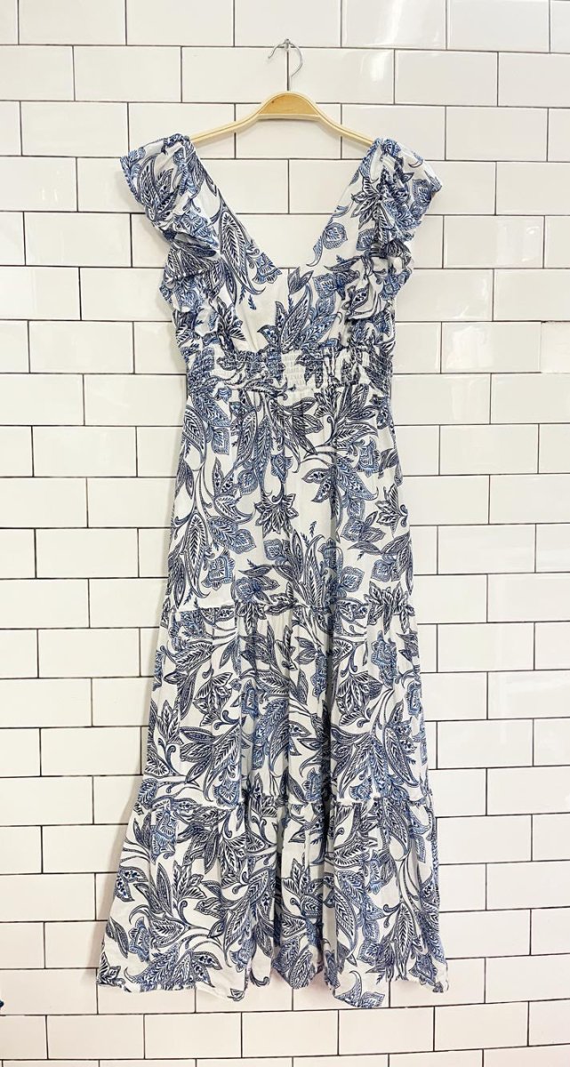 joie flutter sleeve floral tiered midi dress - good market thrift store