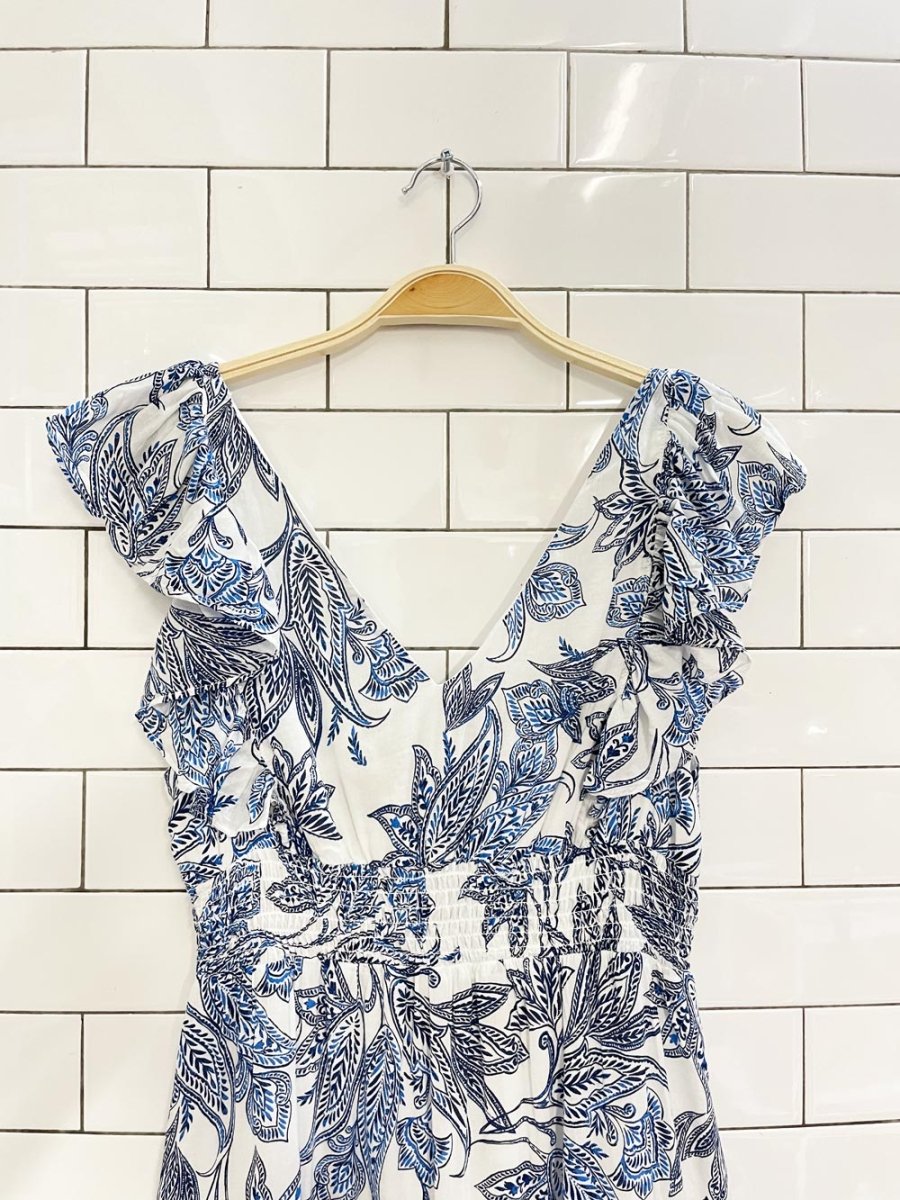 joie flutter sleeve floral tiered midi dress - good market thrift store