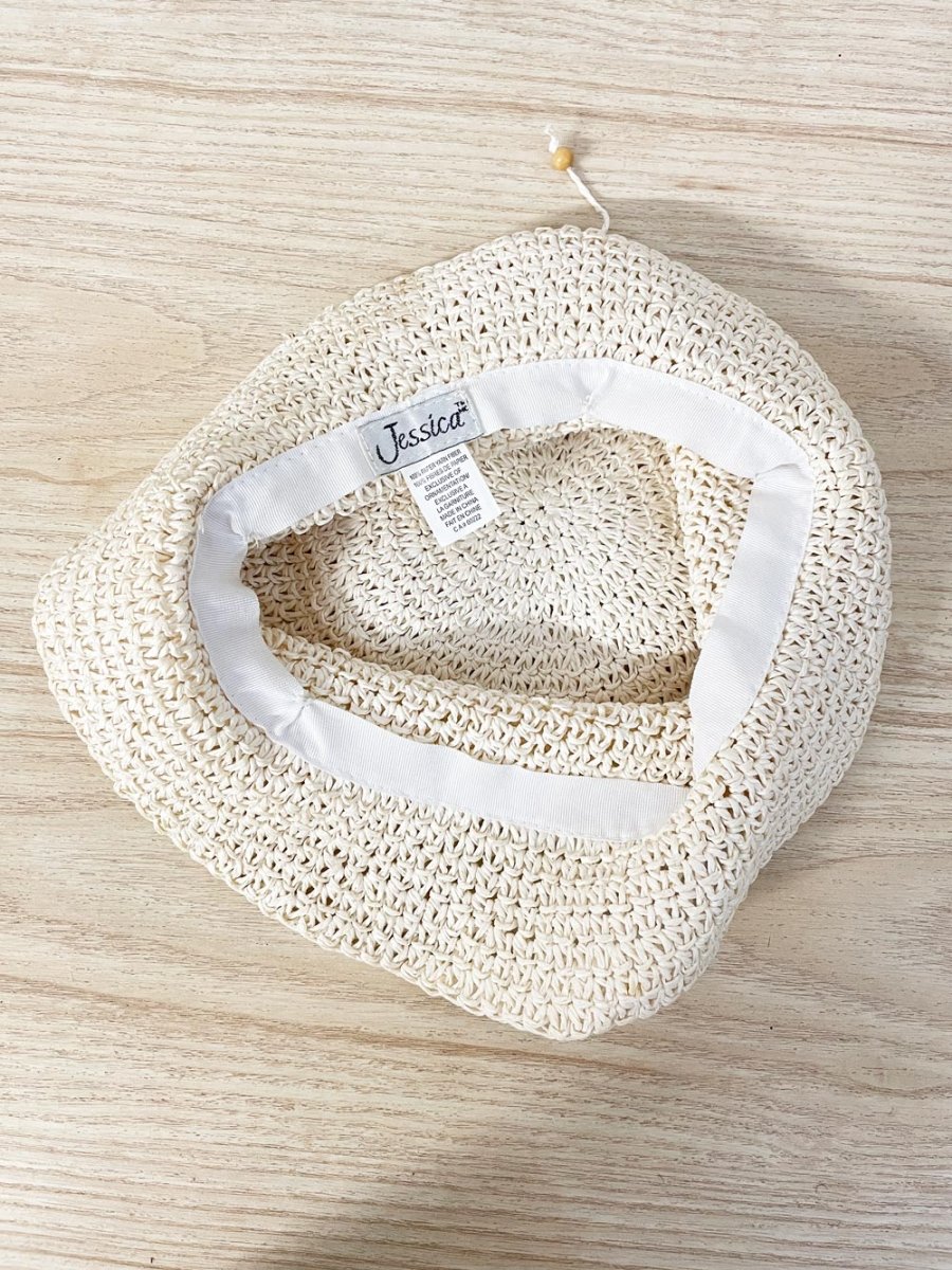vintage 00s jessica bead trim straw bucket hat - good market thrift store