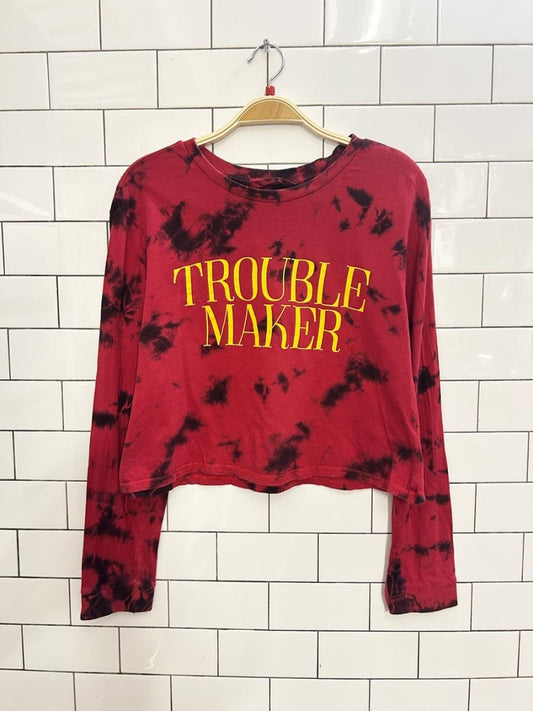 trouble maker tie dye long sleeve crop top - good market thrift store