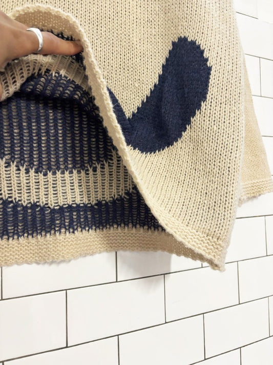 wink face loose knit oversized sweater - good market thrift store