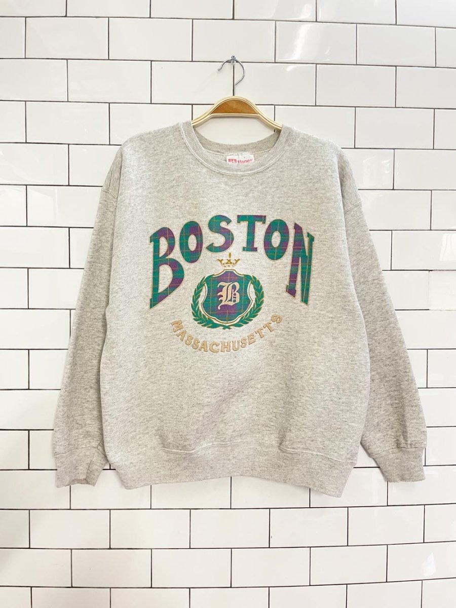 vintage 90s plaid boston graphic sweatshirt - good market thrift store