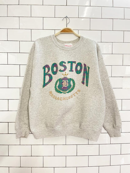 vintage 90s plaid boston graphic sweatshirt - good market thrift store
