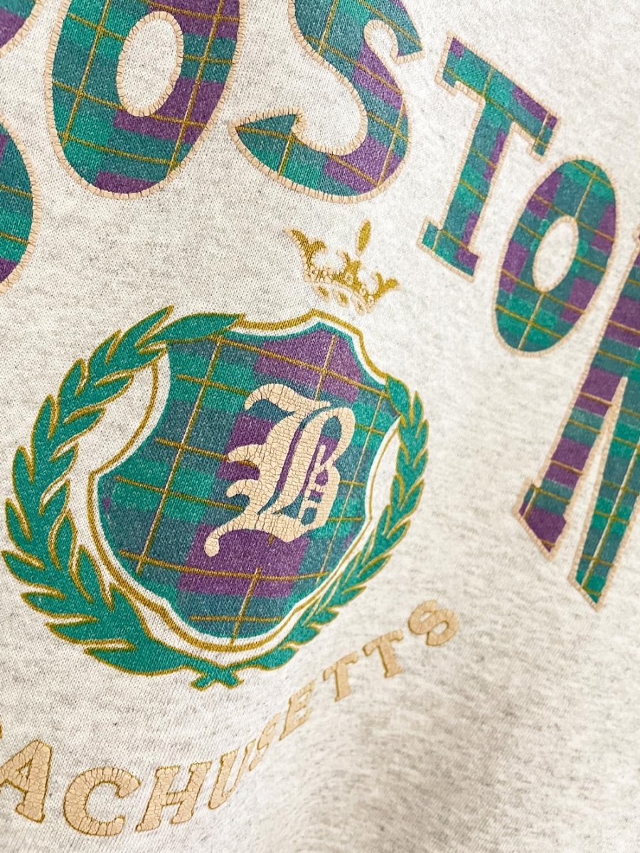 vintage 90s plaid boston graphic sweatshirt - good market thrift store