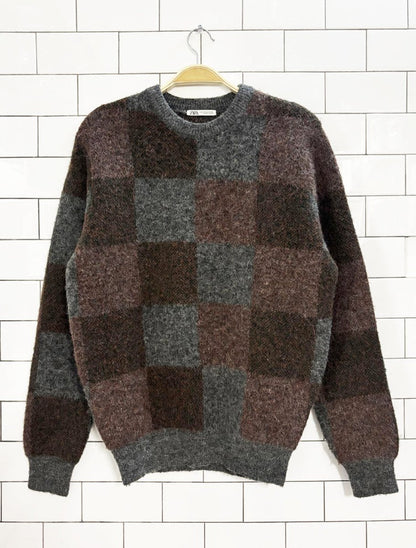 zara wool - blend color block sweater - good market thrift store