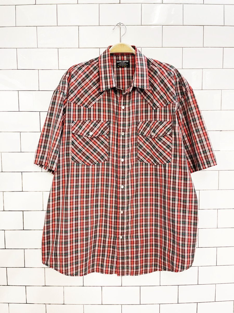 vintage 80s grand canyon western plaid snap button shirt - good market thrift store