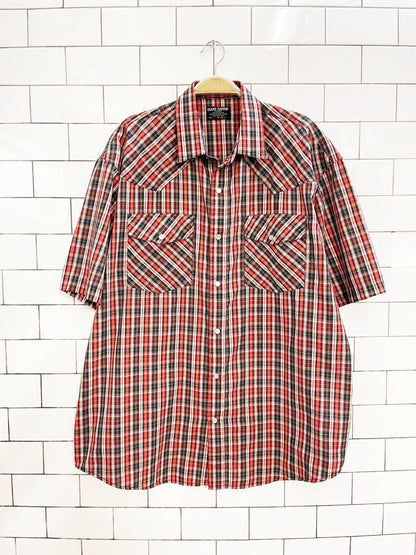 vintage 80s grand canyon western plaid snap button shirt - good market thrift store