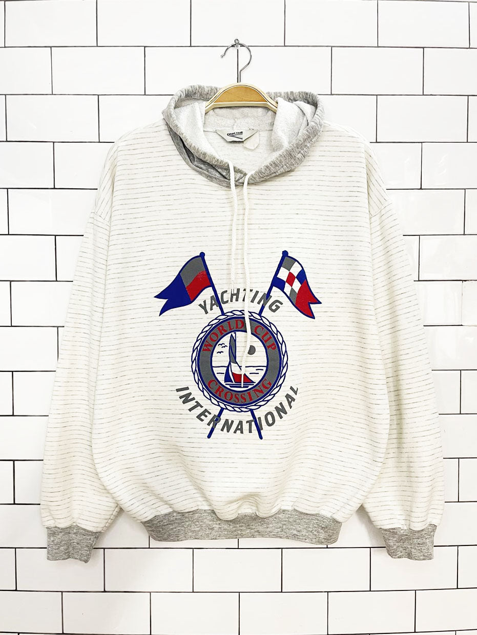 vintage 90s court club yacht club striped colour block hoodie