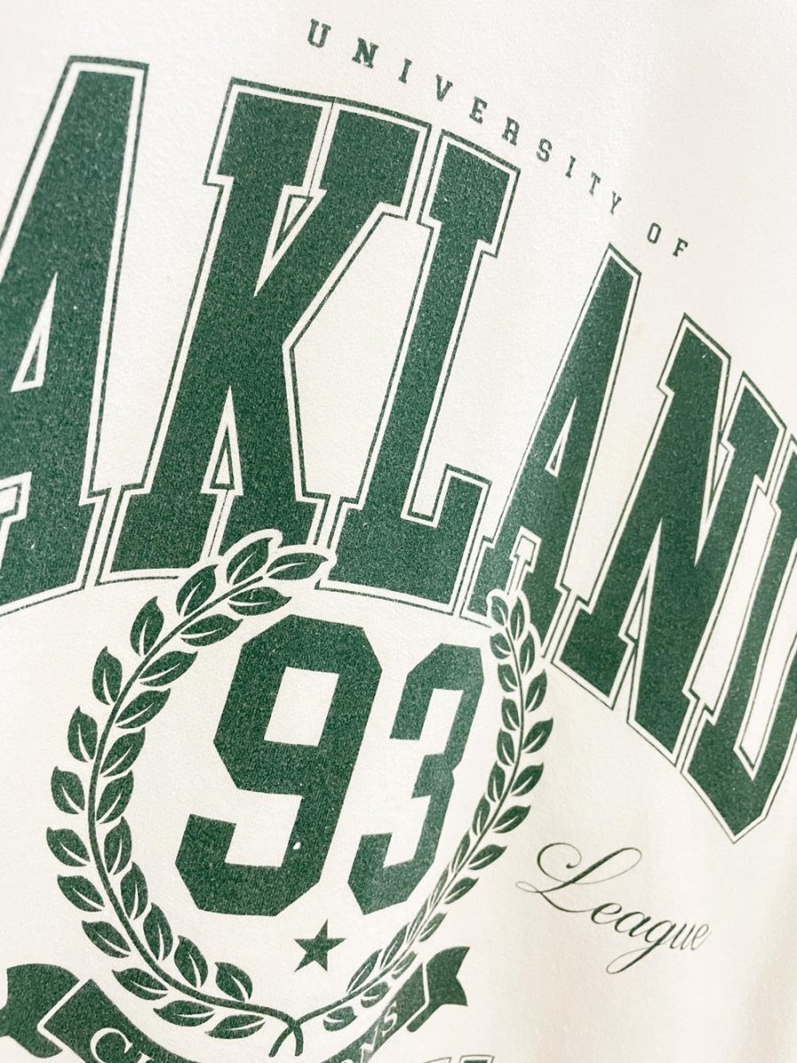 boohoo oakland california varsity graphic sweatshirt - good market thrift store