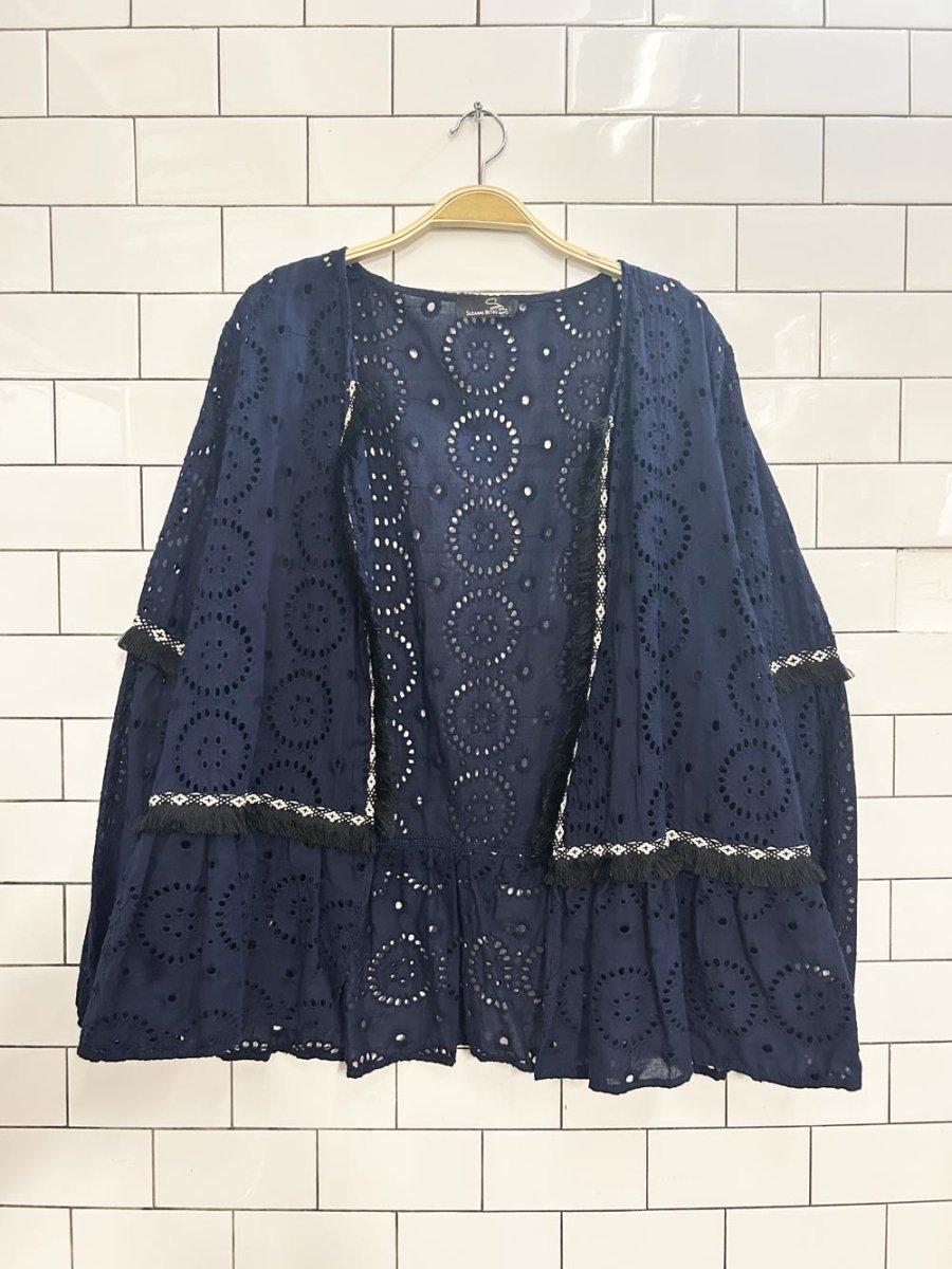 suzanne betro fringe trim boho eyelet jacket - good market thrift store
