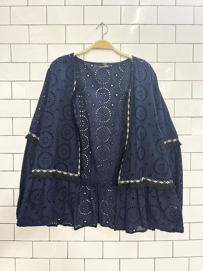 suzanne betro fringe trim boho eyelet jacket - good market thrift store