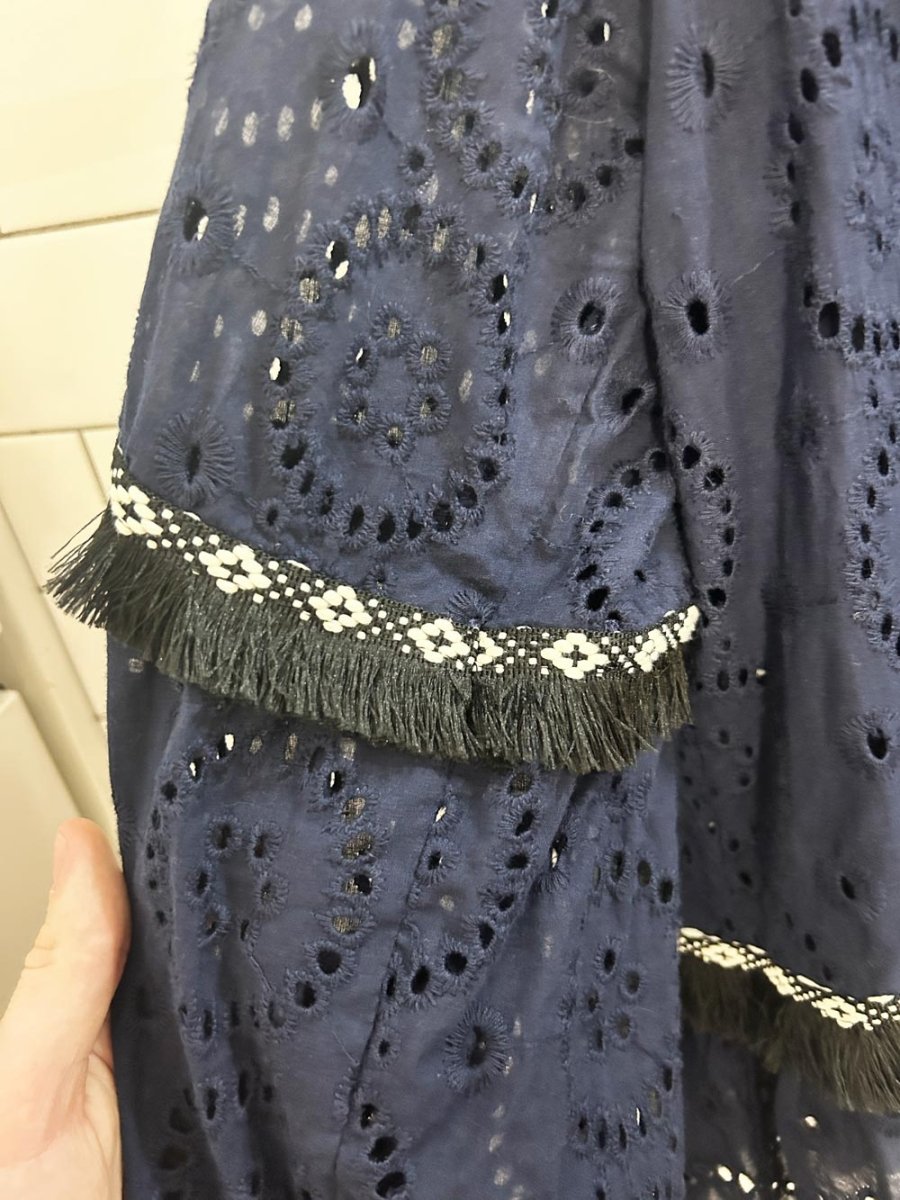 suzanne betro fringe trim boho eyelet jacket - good market thrift store