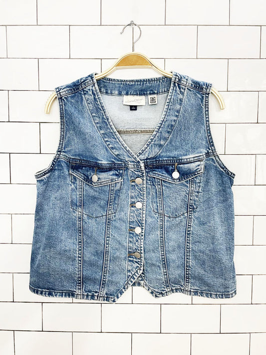 universal thread full button denim vest top