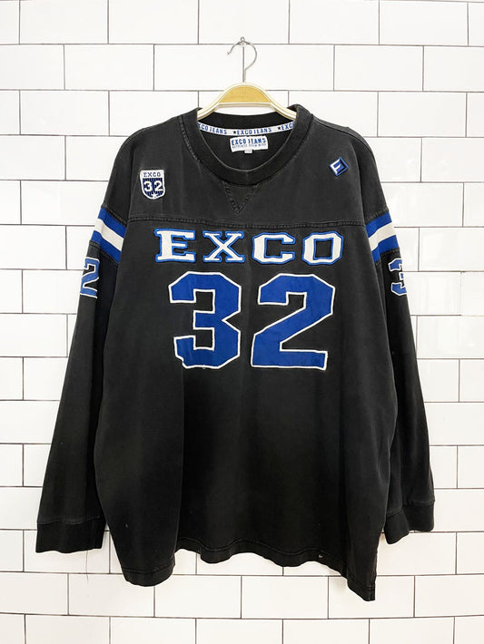 y2k exco varsity jersey #32 long sleeve v-stitch tee | collegiate