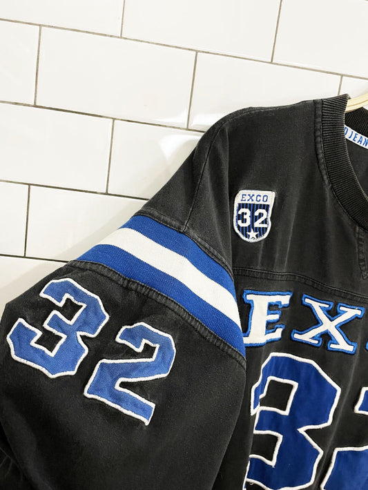 y2k exco varsity jersey #32 long sleeve v-stitch tee | collegiate