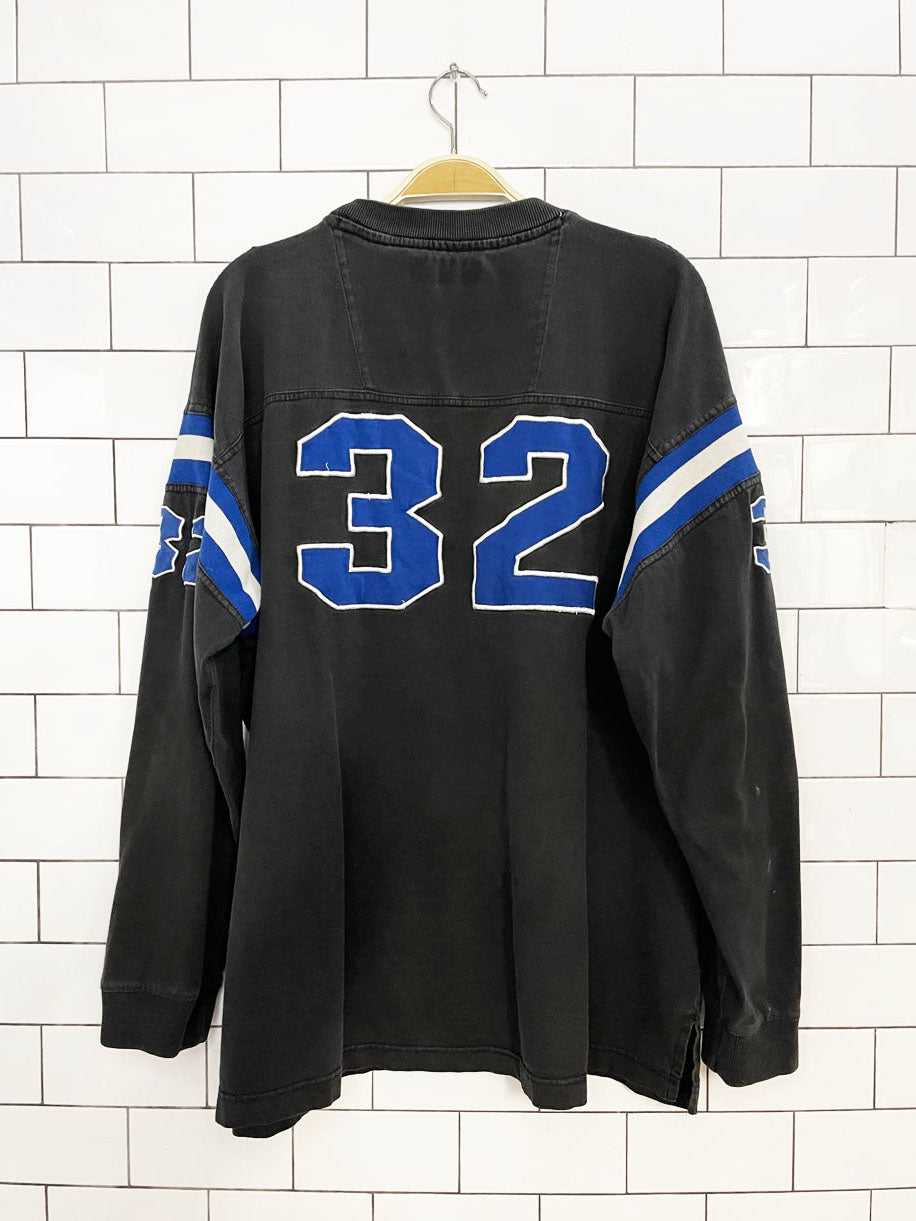 y2k exco varsity jersey #32 long sleeve v-stitch tee | collegiate