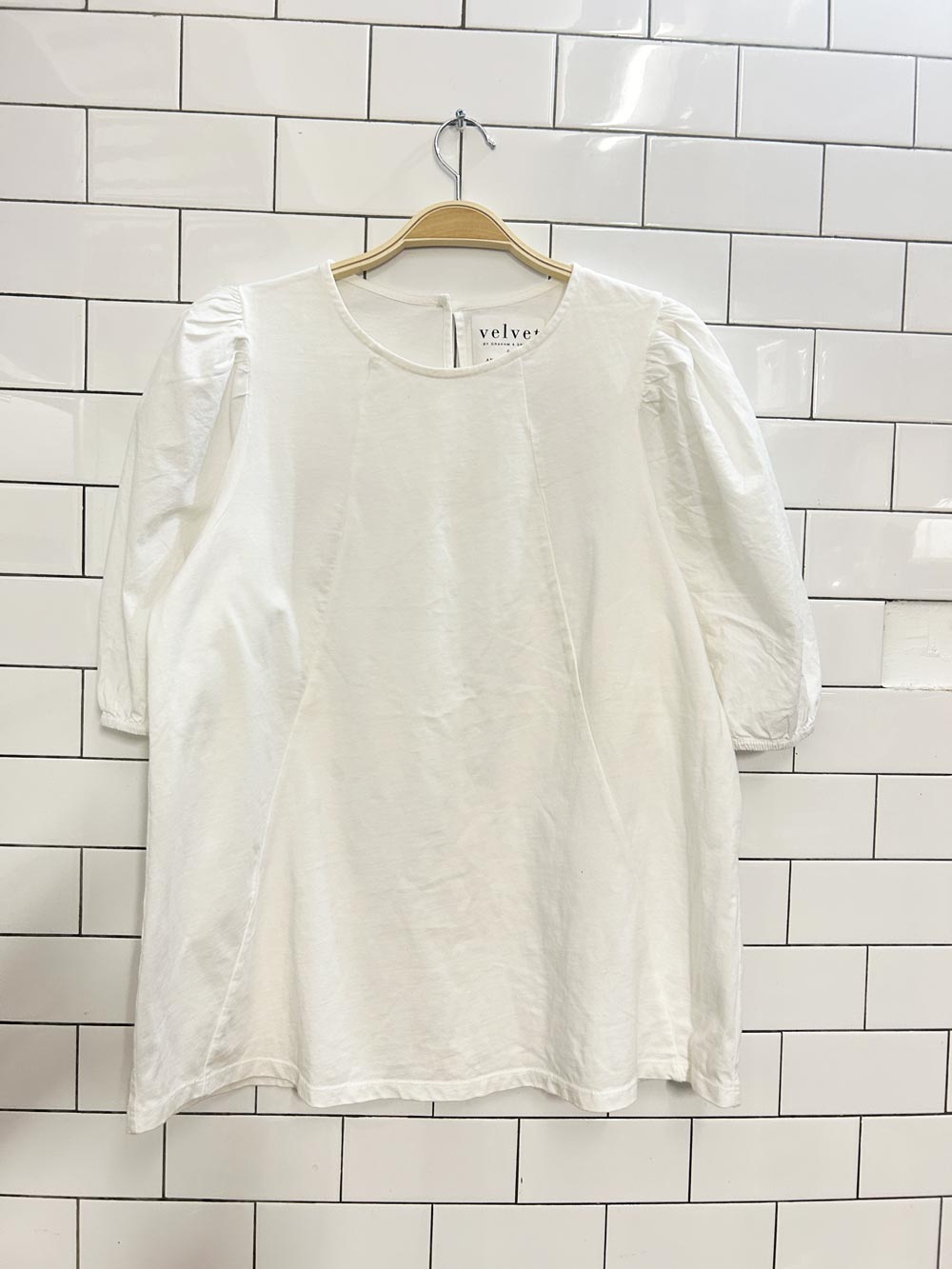 anthro velvet graham & spencer puff sleeve blouse - good market thrift store