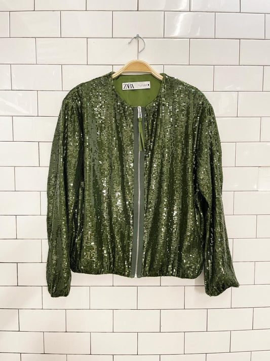 zara sequin zip bomber jacket - good market thrift store