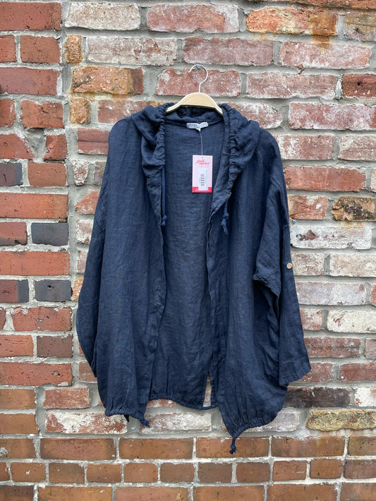 made in italy 100% linen open hooded light jacket