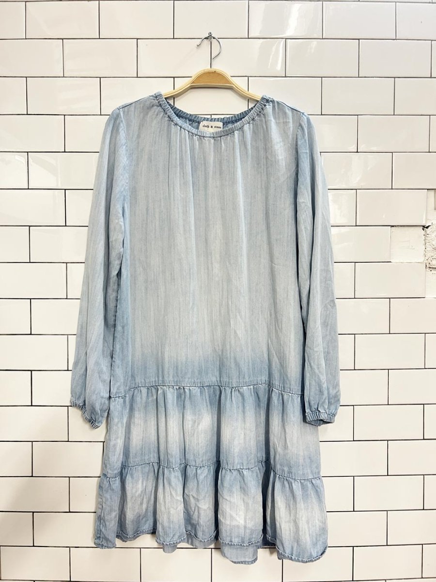 anthro cloth and stone tiered chambray dress - good market thrift store