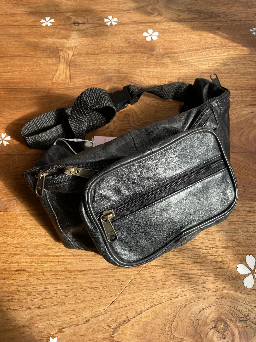 vintage black butter leather belt bag