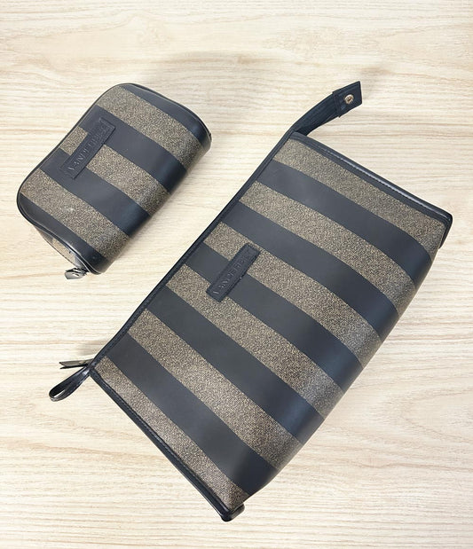 vintage gloria vanderbilt 'fendi stripe' toiletries bag set - good market thrift store