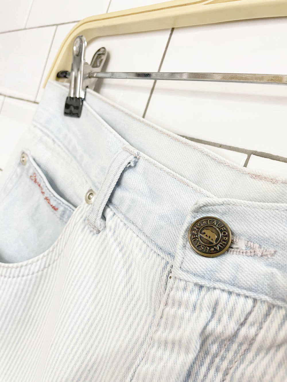 vintage 90s squeeze jeans blue stripe carpenter denim shorts