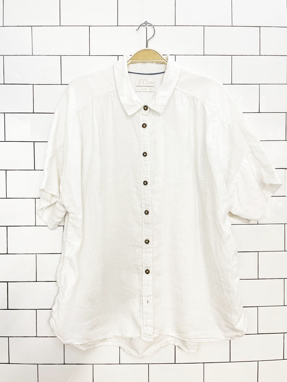 j crew x baird mcnutt 100% irish linen pleated boxy full button shirt | made in india