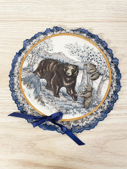 vintage puff bear nature scene embroidery hoop art - good market thrift store