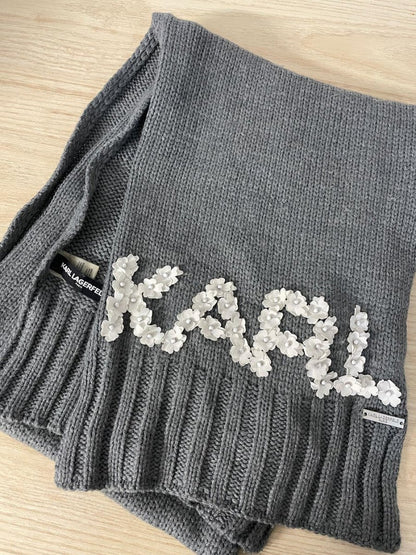 karl lagerfeld flower applique knit scarf - good market thrift store