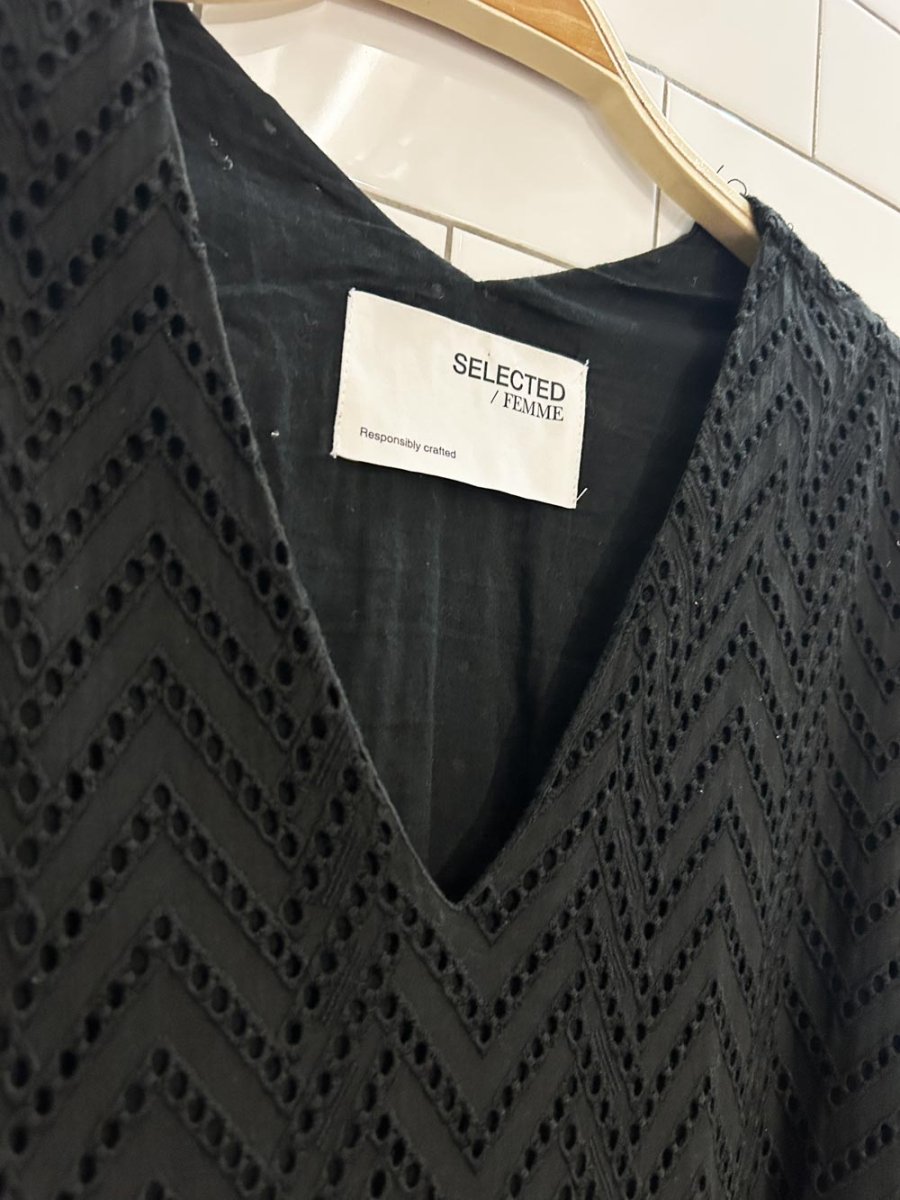 selected femme cece - sadie eyelet long sleeve maxi dress - good market thrift store